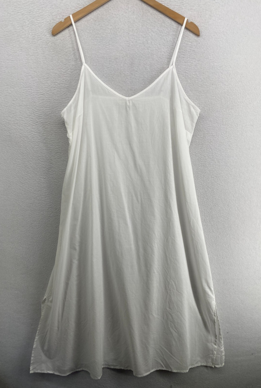 BANANA REPUBLIC Slip L Midi Spaghetti Strap Dress Woven Cotton White NEW
